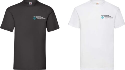 в1 Футболка чоловіча з написом Всеукраїнська Асоціація костоправів українською та англійською